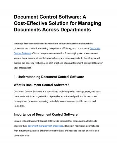 Document Control Software: A Cost-Effective Solution for Managing Documents Across Departments