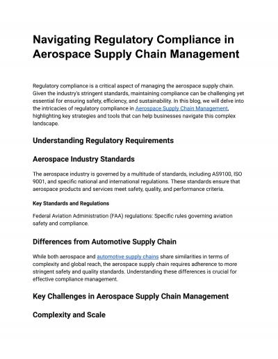 Navigating Regulatory Compliance in Aerospace Supply Chain Management