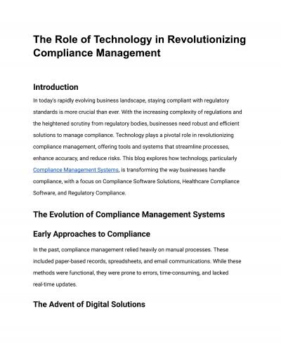 The Role of Technology in Revolutionizing Compliance Management