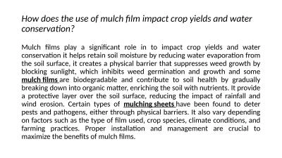 How does the use of mulch film impact crop yields and water conservation