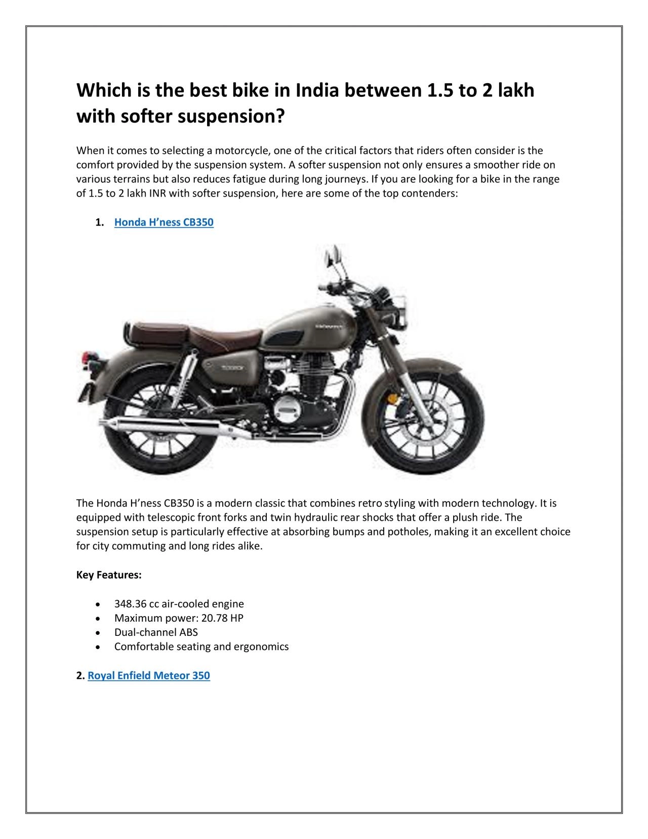 PDF-Which is the best bike in India between 1.5 to 2 lakh with softer suspension?