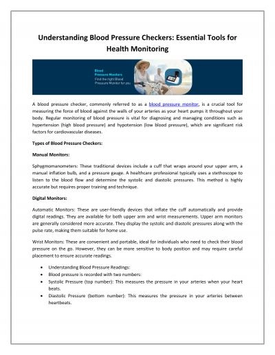 Monitor Your Heart: The Role of Blood Pressure Checkers