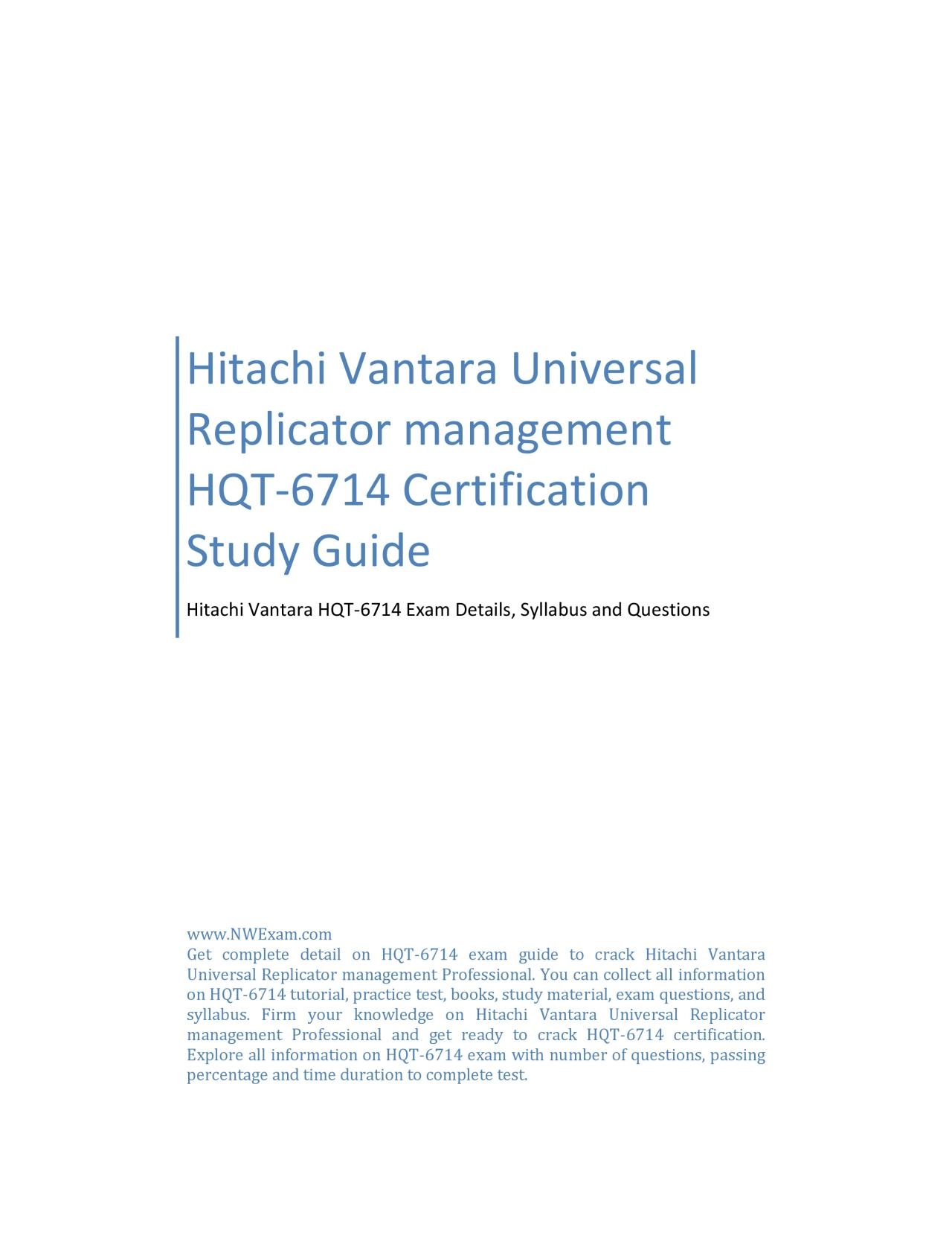 PDF-Hitachi Vantara Universal Replicator management HQT-6714 Certification Study Guide