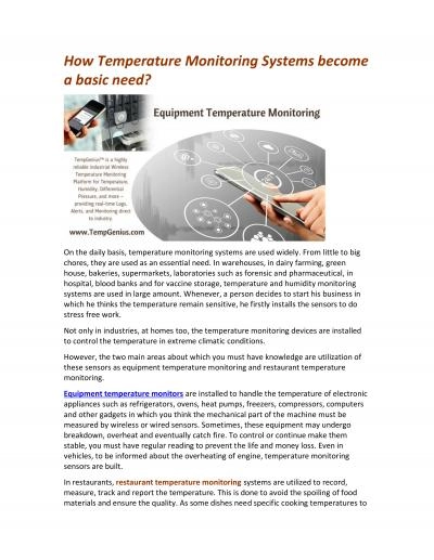 How Temperature Monitoring Systems become a basic need?