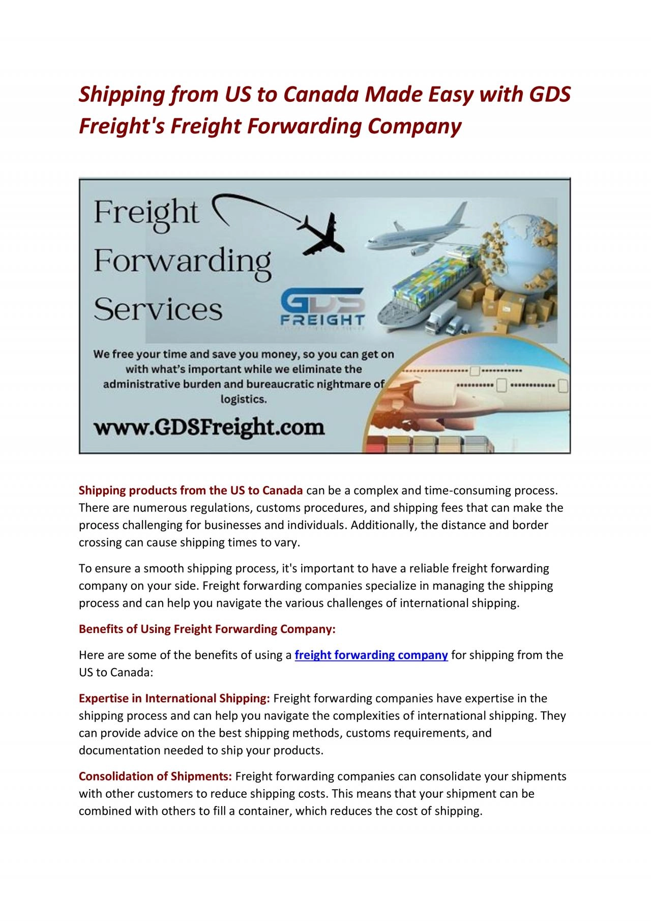 PDF-Shipping from US to Canada Made Easy with GDS Freight\'s Freight Forwarding Company