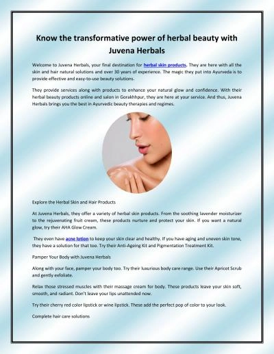 Know the transformative power of herbal beauty with Juvena Herbals