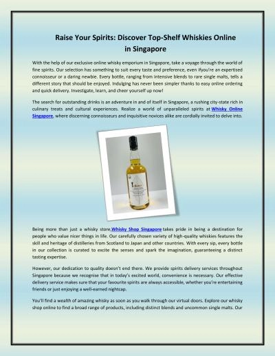 Raise Your Spirits: Discover Top-Shelf Whiskies Online in Singapore