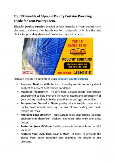 Top 10 Benefits of Silpaulin Poultry Curtains Providing Shade for Your Poultry Farm.