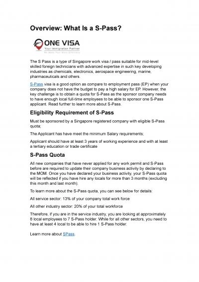 Overview: What Is a S-Pass?