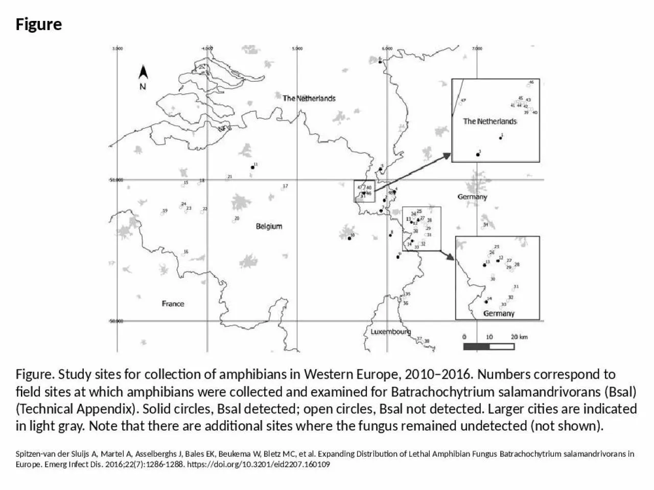 PPT-Figure Figure. Study sites for collection of amphibians in Western Europe, 2010–2016.