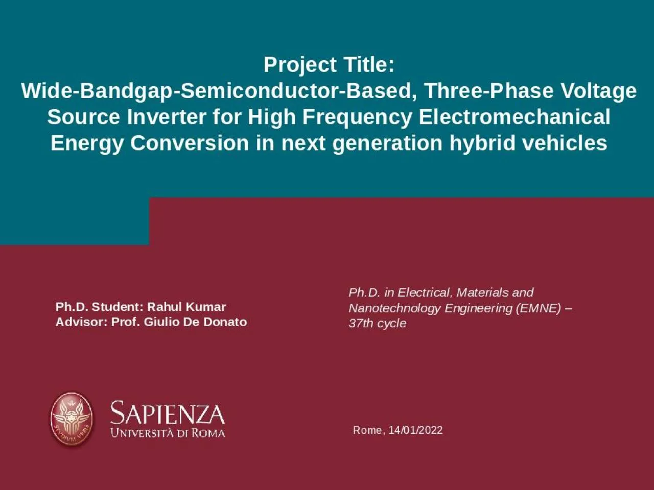 Project Title: Wide-Bandgap-Semiconductor-Based, Three-Phase Voltage Source Inverter for