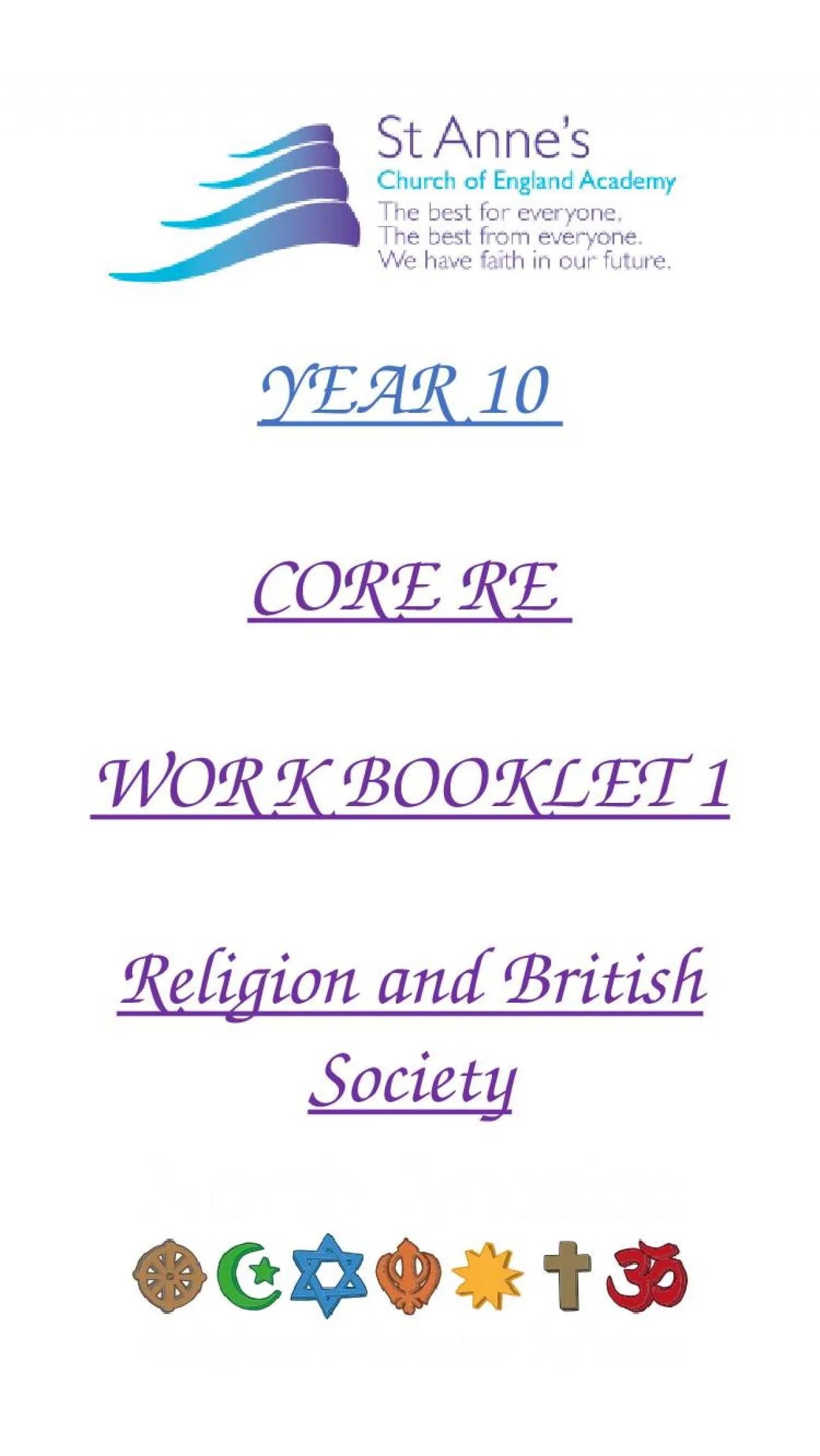 PPT-YEAR 10 CORE RE WORK BOOKLET 1