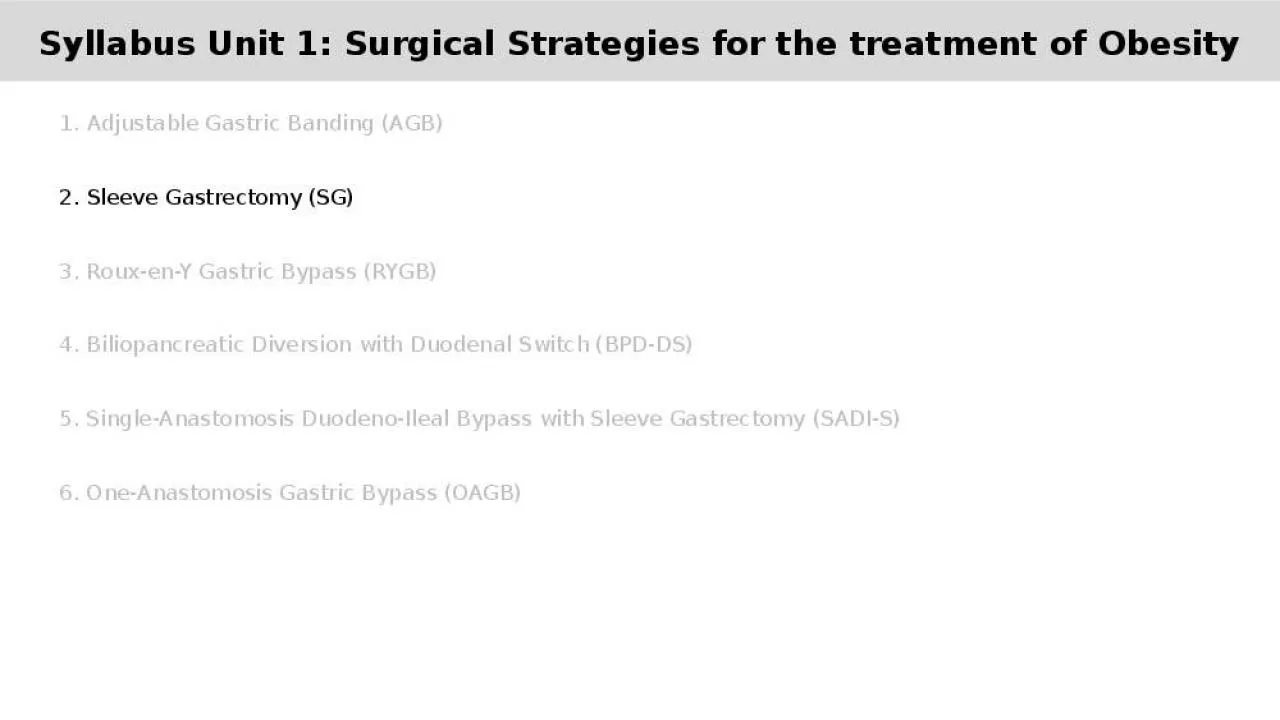 PPT-Syllabus Unit 1: Surgical Strategies for the treatment of Obesity