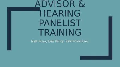 Advisor & Hearing Panelist Training