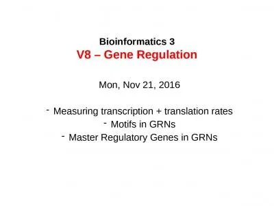 Bioinformatics 3 V8 – Gene Regulation