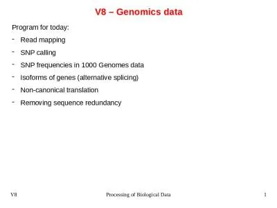 V8 – Genomics data Program for today: