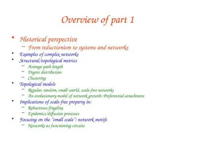 Overview of part 1  Historical perspective