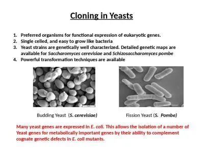 Cloning in Yeasts Preferred organisms for functional expression of eukaryotic genes.