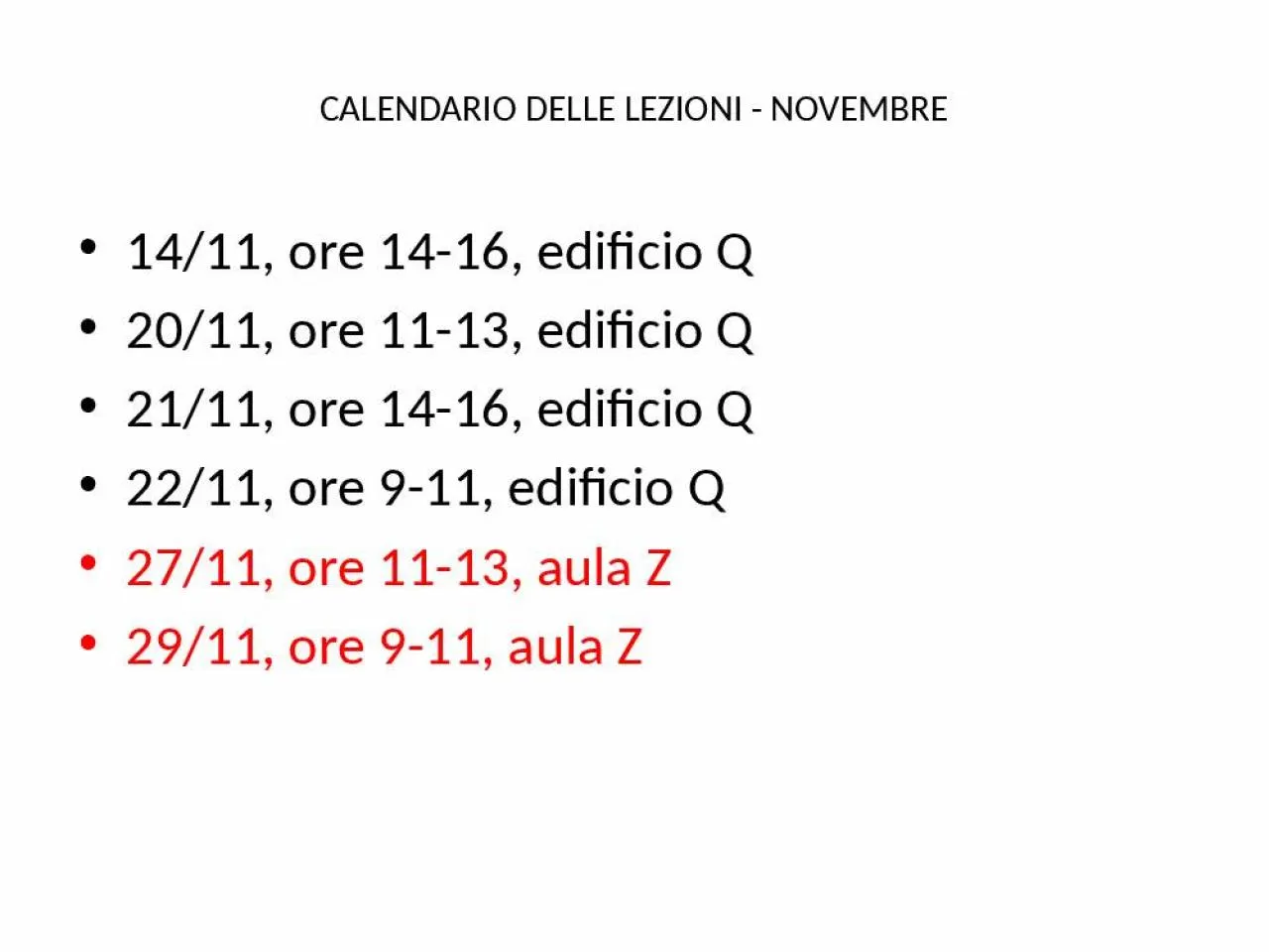 PPT-CALENDARIO DELLE LEZIONI - NOVEMBRE