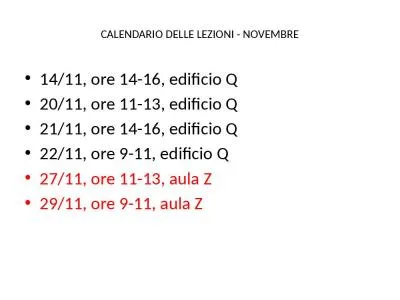 CALENDARIO DELLE LEZIONI - NOVEMBRE