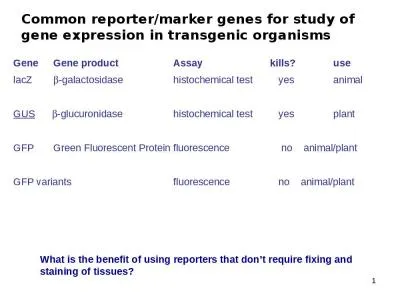 Gene 	Gene product 		Assay		      kills?	use