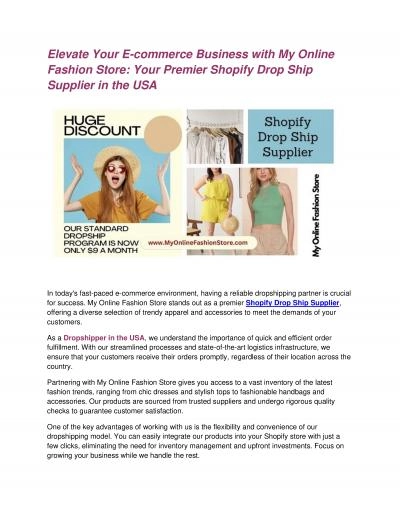 Elevate Your E-commerce Business with My Online Fashion Store: Your Premier Shopify Drop Ship Supplier in the USA