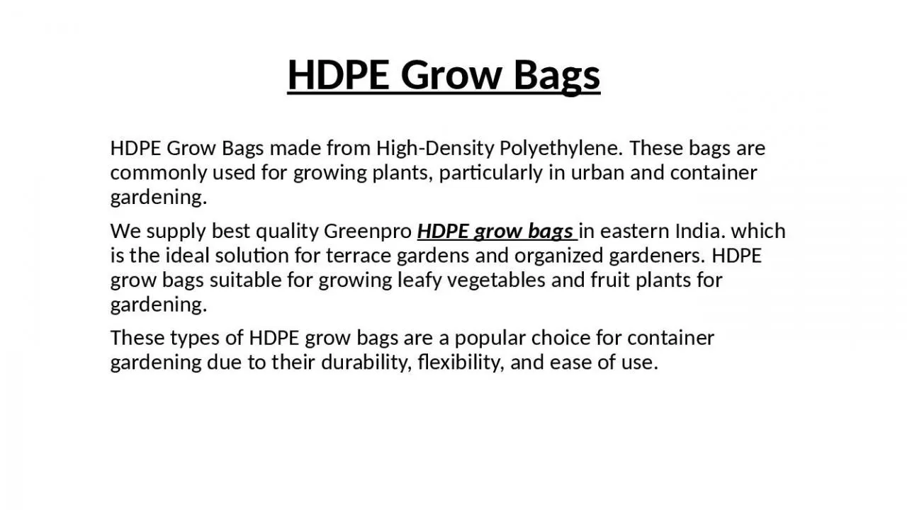 PPT-HDPE Grow Bags