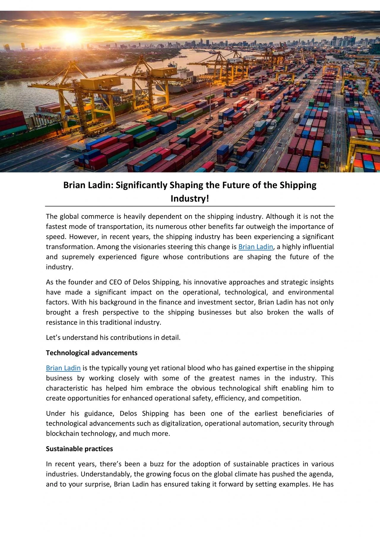 PDF-Brian Ladin: Significantly Shaping the Future of the Shipping Industry!