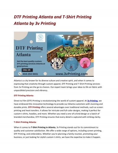 DTF Printing Atlanta and T-Shirt Printing Atlanta by 3v Printing