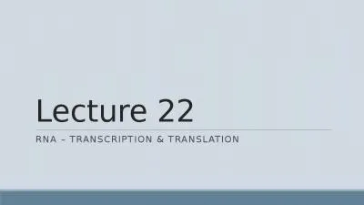 Lecture 22 RNA – Transcription & Translation