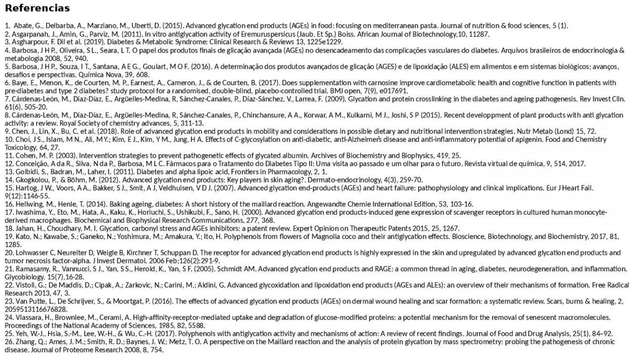 PPT-Referencias 1.  Abate, G., Delbarba, A., Marziano, M., Uberti, D. (2015). Advanced glycation