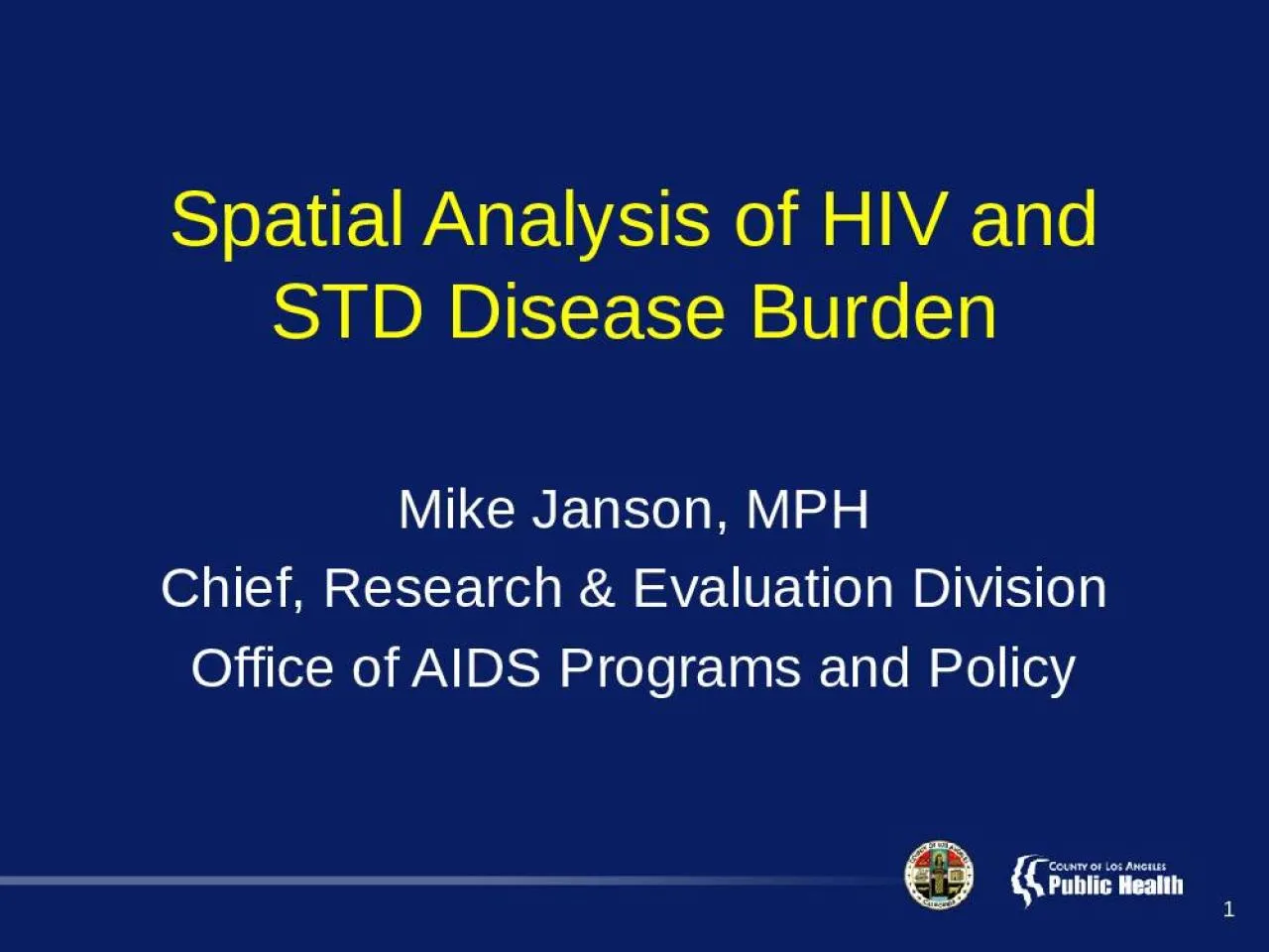 PPT-1 Spatial Analysis of HIV and STD Disease Burden