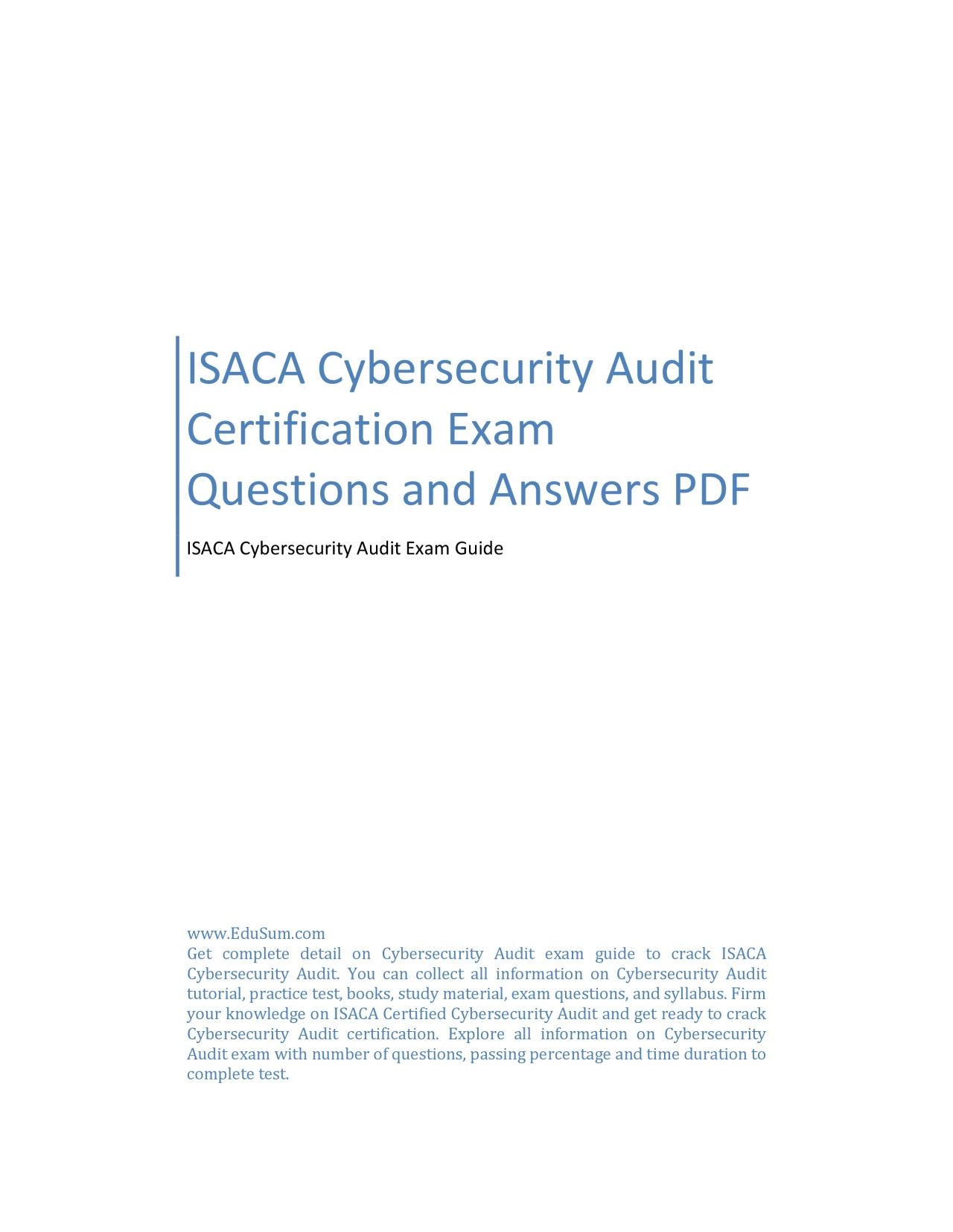 PDF-ISACA Cybersecurity Audit Certification Exam Questions and Answers PDF