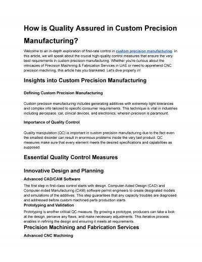 How is Quality Assured in Custom Precision Manufacturing?