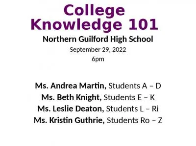 College Knowledge 101 Northern Guilford High School