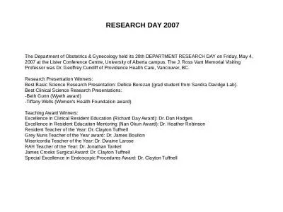 The Department of Obstetrics & Gynecology held its 20th DEPARTMENT RESEARCH DAY on