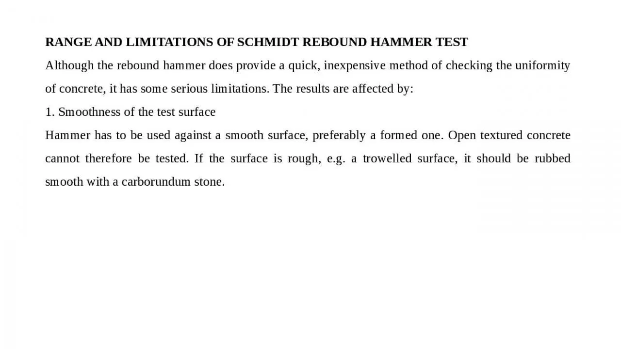 PPT-RANGE AND LIMITATIONS OF SCHMIDT REBOUND HAMMER TEST