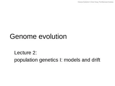 Genome evolution Lecture 2: