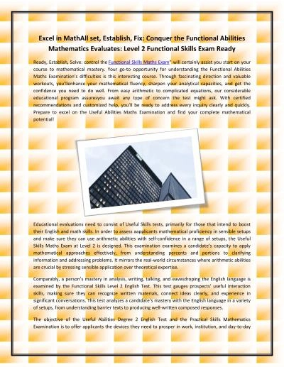 Excel in MathAll set, Establish, Fix: Conquer the Functional Abilities Mathematics Evaluates: Level 2 Functional Skills Exam Ready