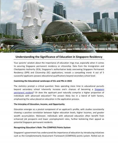 Understanding the Significance of Education in Singapore Residency