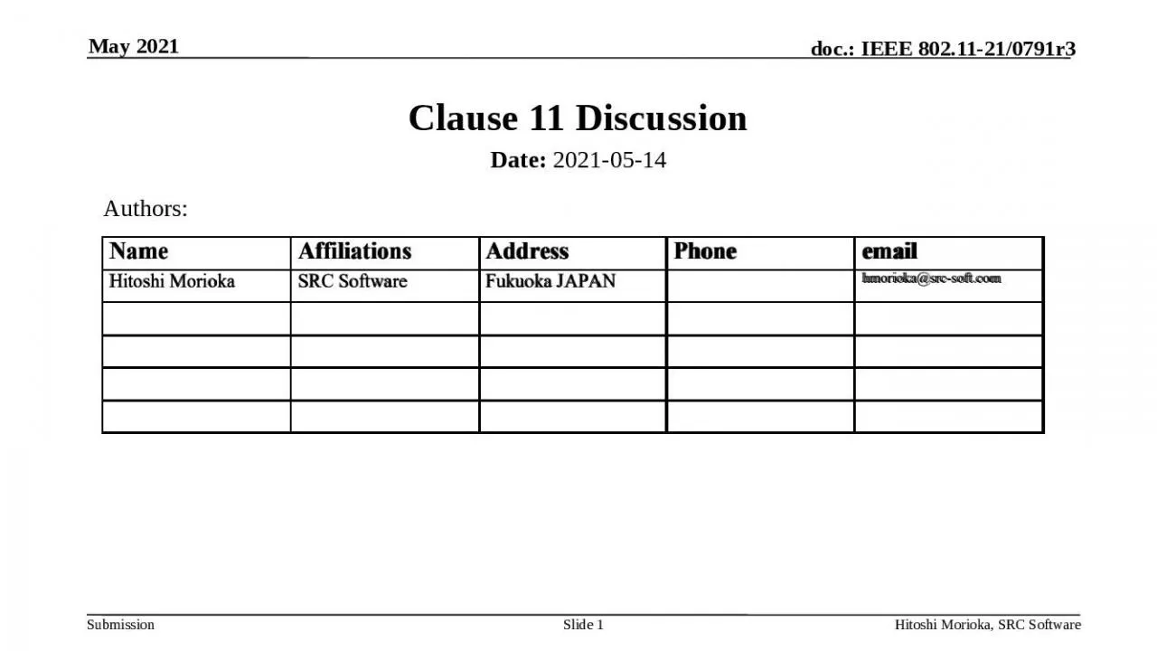 PPT-Clause 11 Discussion Date: