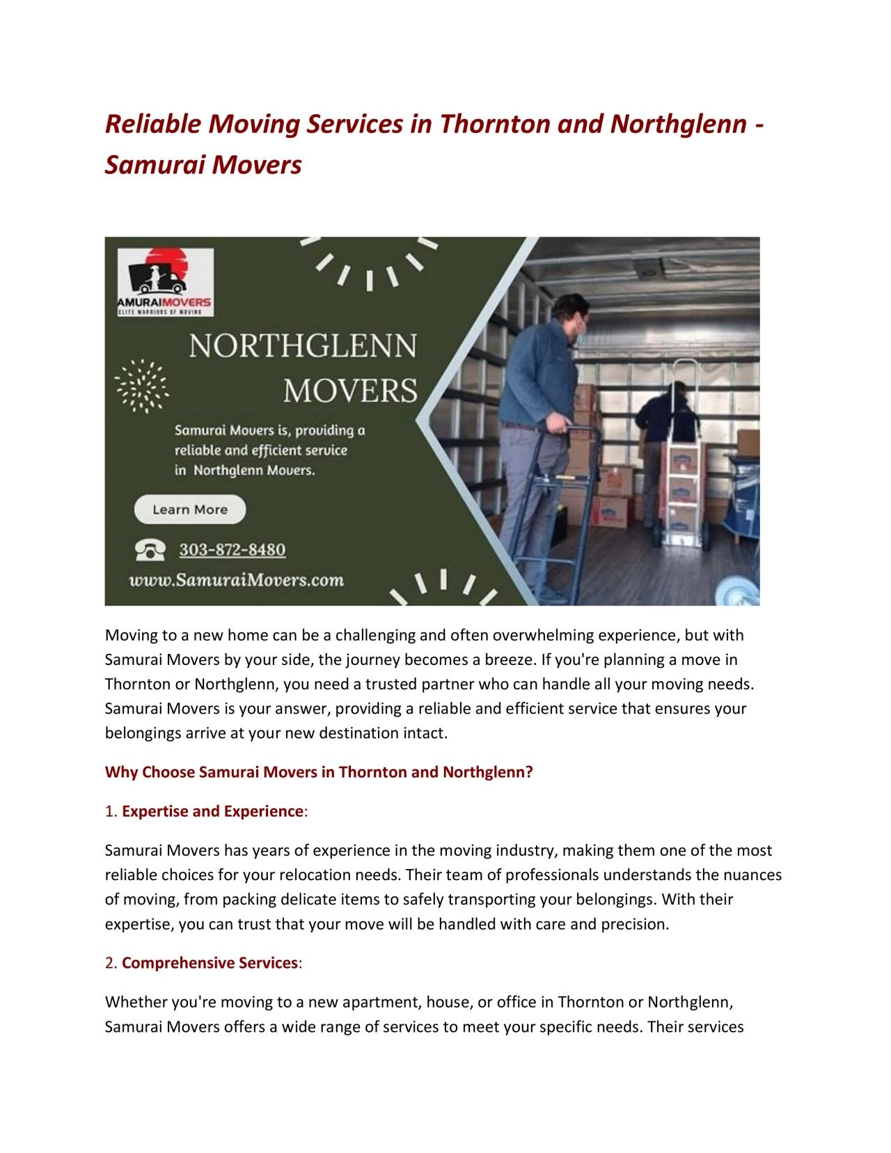 PDF-Reliable Moving Services in Thornton and Northglenn - Samurai Movers