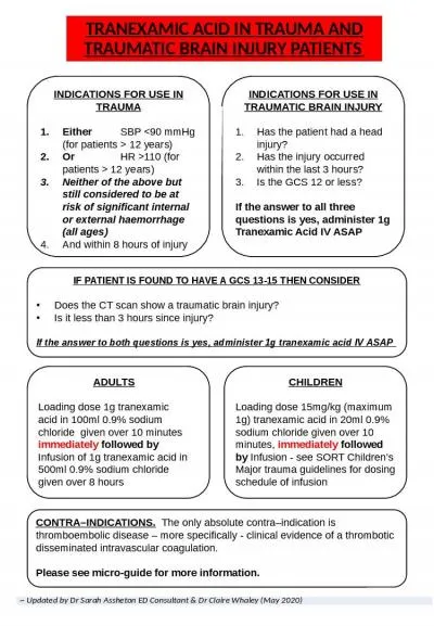 TRANEXAMIC ACID IN TRAUMA AND TRAUMATIC BRAIN INJURY