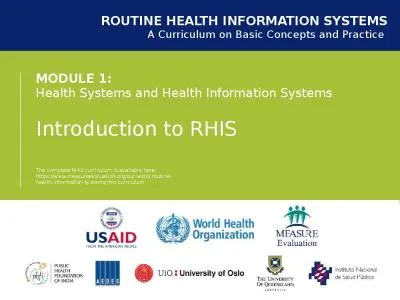 MODULE  1: Health Systems and Health Information Systems