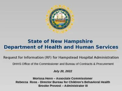 State of New Hampshire  Department of Health and Human Services