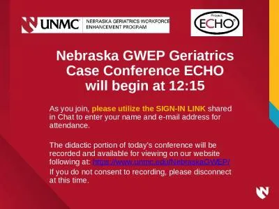 Nebraska GWEP Geriatrics