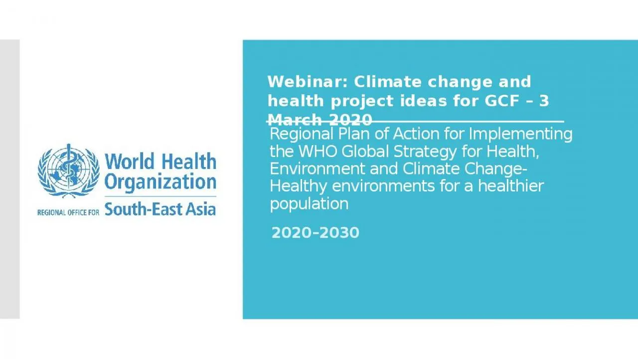 PPT-Regional Plan of Action for Implementing the WHO Global Strategy for Health, Environment