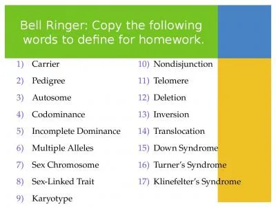 Bell Ringer: Copy the following words to define for homework.