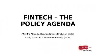 FINTECH – THE POLICY AGENDA