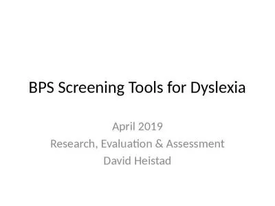 BPS Screening Tools for Dyslexia